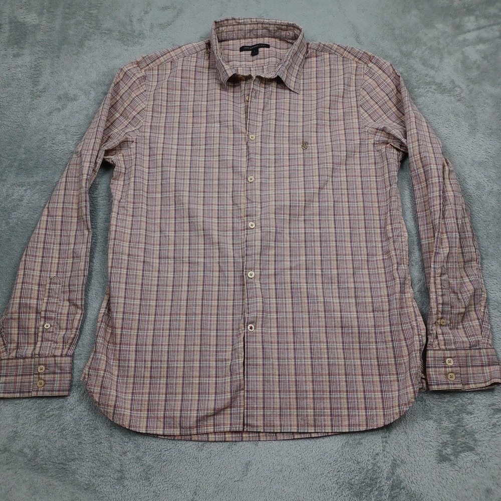 John Varvatos Shirt Mens Large Red Plaid Button Up Long Sleeve Preppy Logo